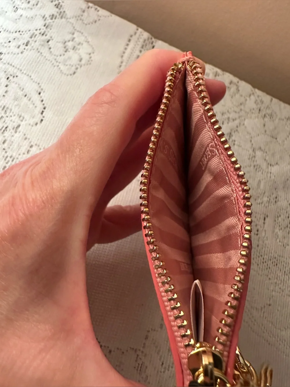 Victoria's Secret Pink Quilted Card Wallet with Zipper Pocket and Gold Keyring